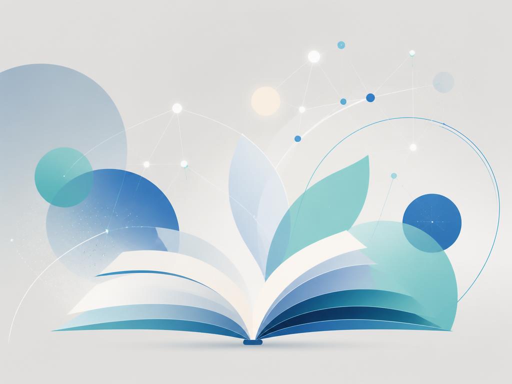 Abstract open book with blue and turquoise learning nodes