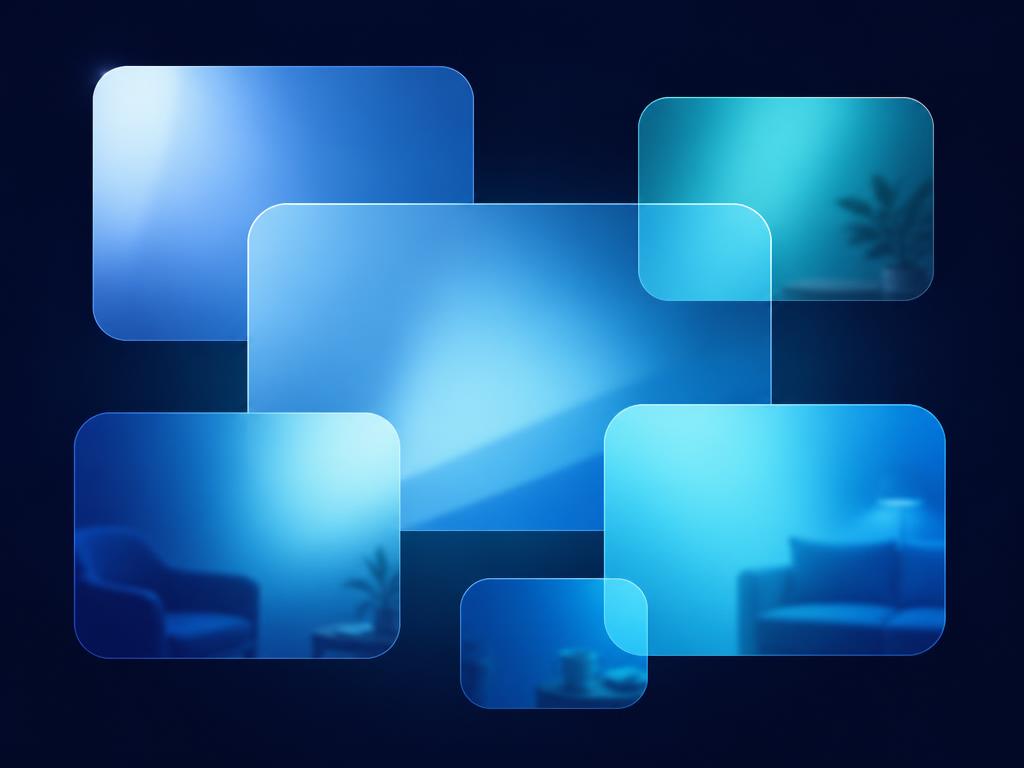 Abstract overlapping video frames in blue and turquoise light